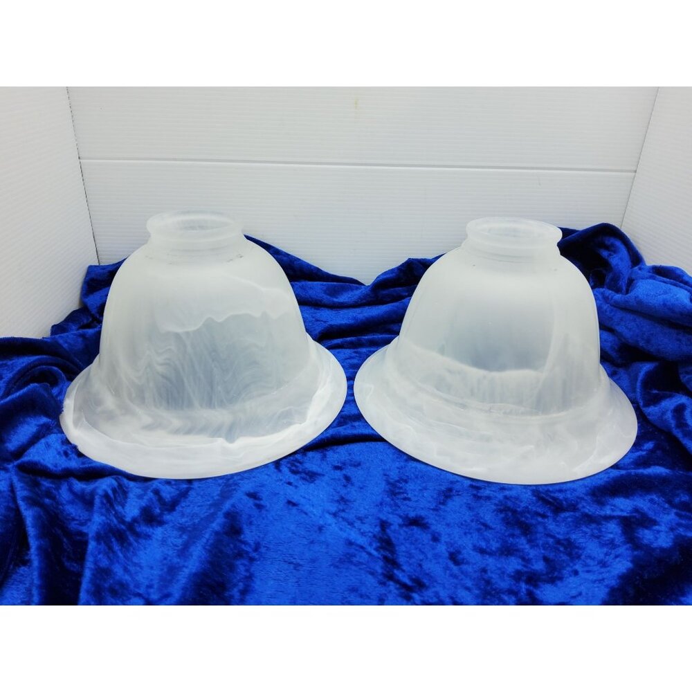 vintage pair of tiffany style thick glass opaque white swirl lamp globes